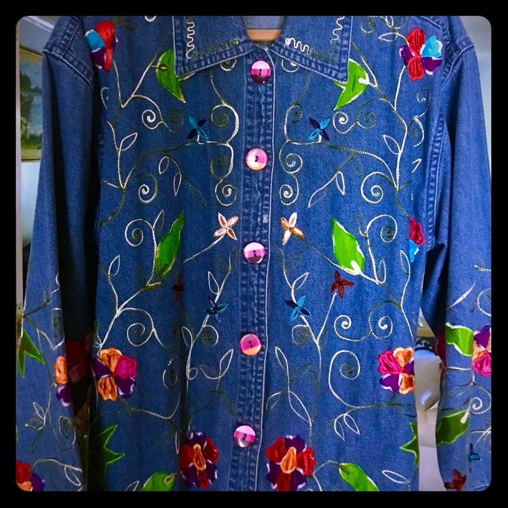 Vintage embroidered denim long sleeves jacket
